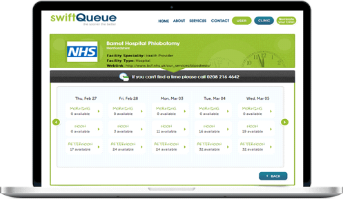 Illustration of the SwiftQueue facility availability interface