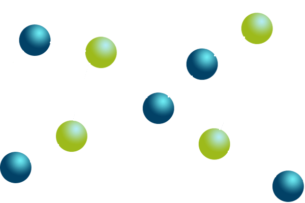 Illustration of blue and green dots connected by white lines